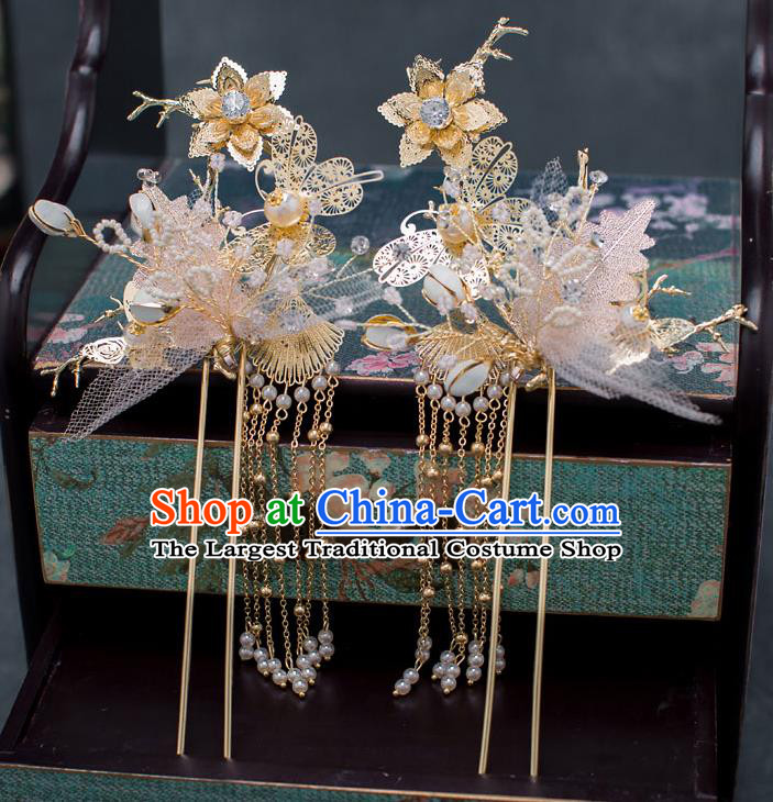 Chinese Ancient Wedding Pink Flowers Hairpins Traditional Bride Palace Hair Accessories for Women