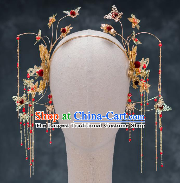 Chinese Ancient Wedding Butterfly Tassel Hair Clasp Hairpins Traditional Bride Palace Hair Accessories for Women