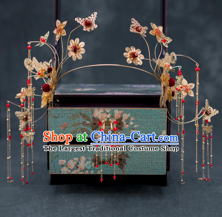 Chinese Ancient Wedding Butterfly Tassel Hair Clasp Hairpins Traditional Bride Palace Hair Accessories for Women