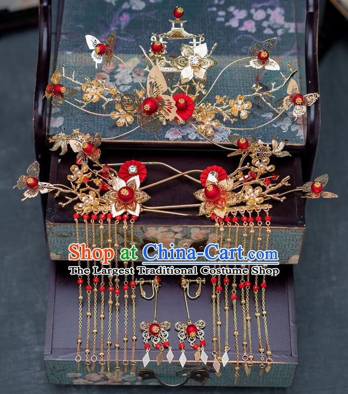Chinese Ancient Palace Phoenix Coronet Tassel Hairpins Traditional Bride Hair Accessories for Women