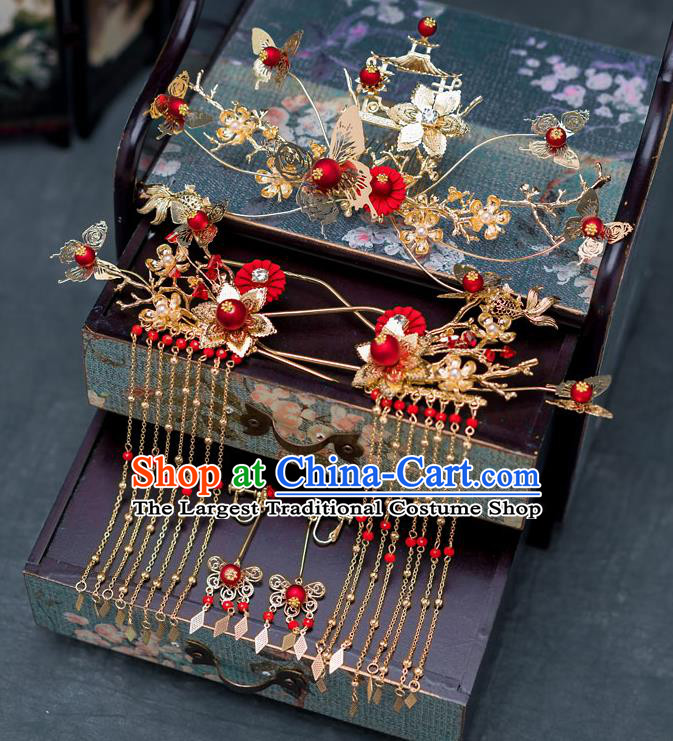 Chinese Ancient Palace Phoenix Coronet Tassel Hairpins Traditional Bride Hair Accessories for Women