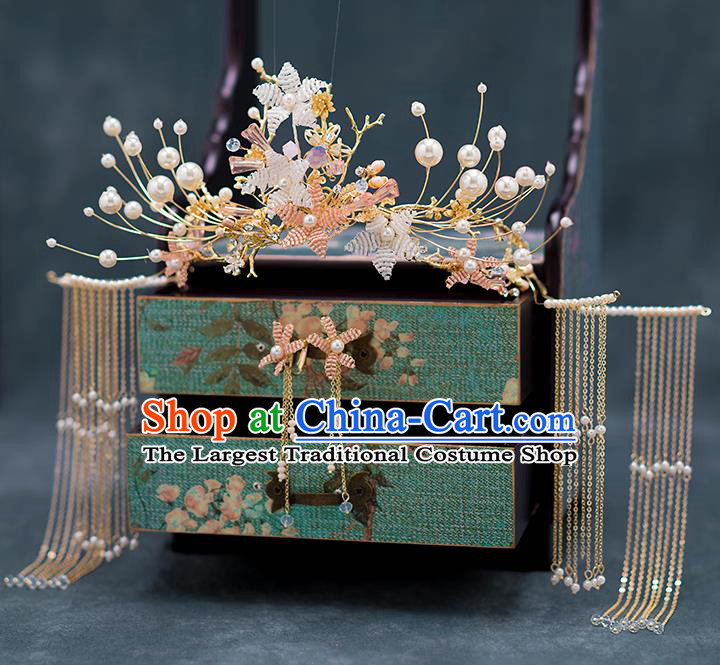 Chinese Ancient Palace Hair Accessories Hairpins Traditional Bride Tassel Phoenix Coronet for Women