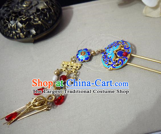Chinese Ancient Hair Accessories Traditional Bride Hanfu Blueing Tassel Hairpins for Women