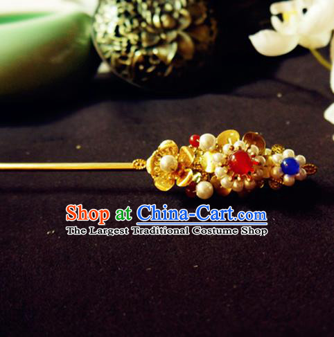 Chinese Ancient Hair Accessories Palace Pearls Golden Hair Clip Traditional Hanfu Classical Hairpins for Women
