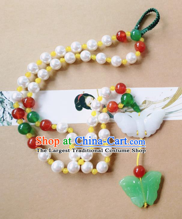 Chinese Ancient Bride Hanfu Jewelry Accessories Tassel Pendant Traditional Palace Jade Butterfly Brooch for Women