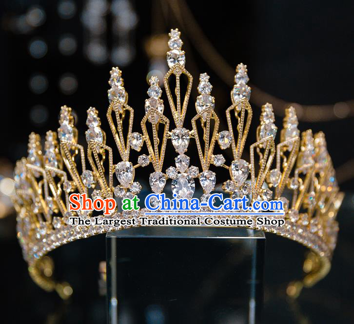 Handmade Wedding Bride Hair Accessories Baroque Luxury Zircon Golden Royal Crown for Women