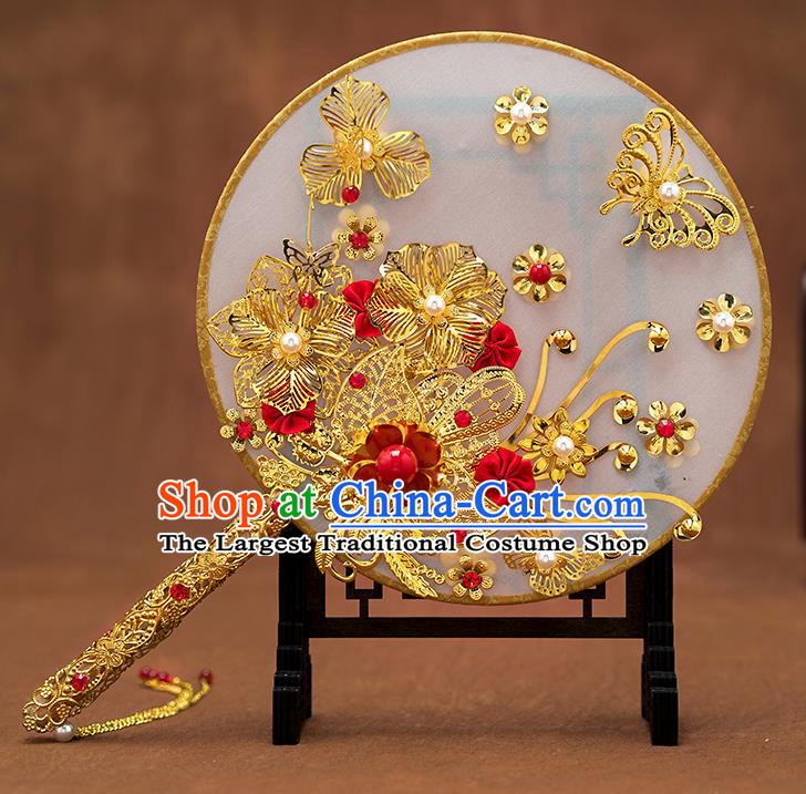 Chinese Traditional Wedding Round Fans Classical Ancient Bride Palace Fans for Women