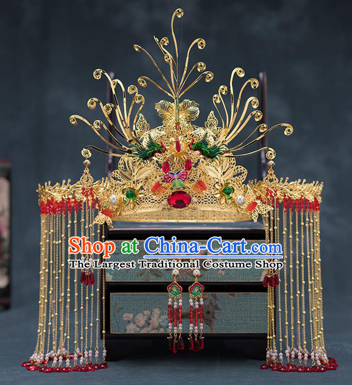 Chinese Ancient Queen Tassel Phoenix Coronet Traditional Wedding Hair Accessories Hairpins for Women