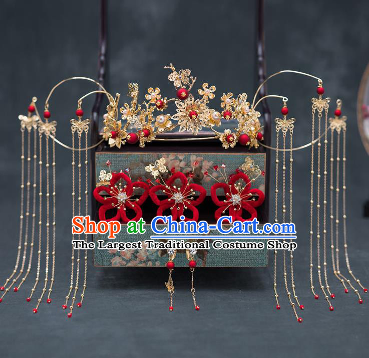 Chinese Ancient Bride Tassel Phoenix Coronet Traditional Wedding Hair Accessories Hairpins for Women