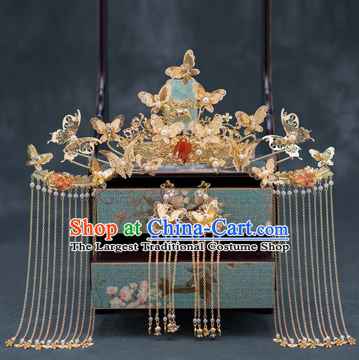 Traditional Chinese Ancient Bride Wedding Jade Phoenix Coronet Hair Accessories for Women