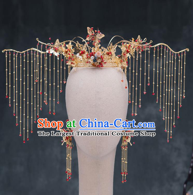 Chinese Ancient Bride Wedding Tassel Phoenix Coronet Traditional Hair Accessories for Women