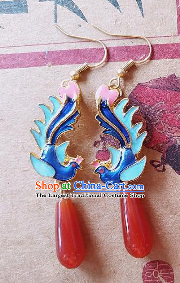 Chinese Ancient Hanfu Jewelry Accessories Traditional Palace Blueing Phoenix Agate Earrings for Women