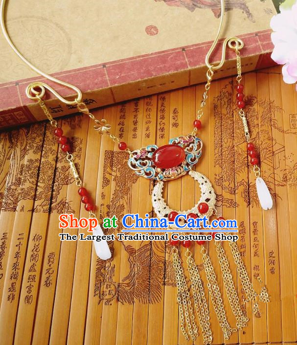 Chinese Ancient Bride Hanfu Accessories Traditional Palace Red Agate Necklace for Women