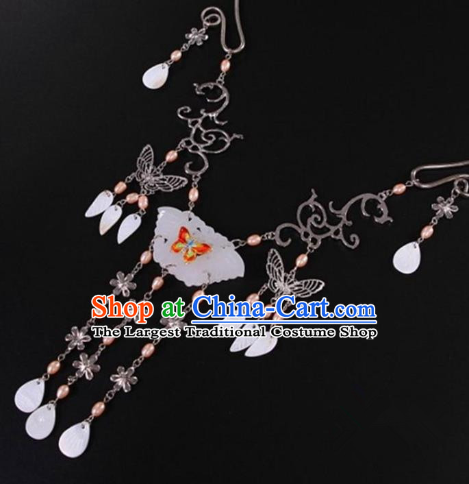 Chinese Ancient Princess Jewelry Accessories Traditional Hanfu Jade Butterfly Necklace for Women