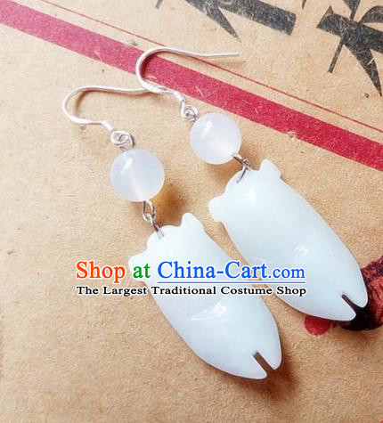 Chinese Ancient Princess Jewelry Accessories Traditional Hanfu Jade Cicada Earrings for Women