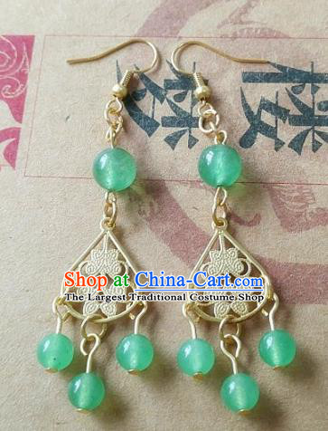 Chinese Ancient Princess Jewelry Accessories Traditional Hanfu Green Beads Earrings for Women