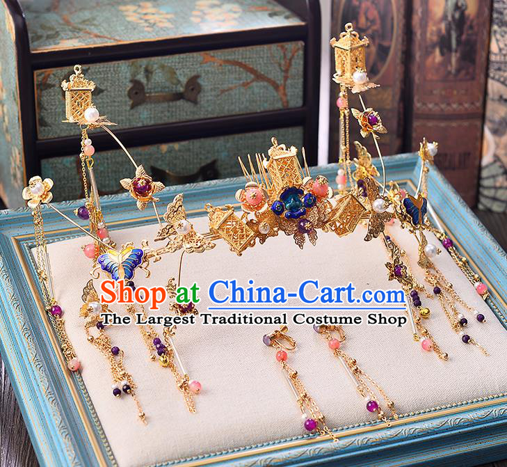 Chinese Ancient Hair Accessories Wedding Hair Clip Hairpins Traditional Blueing Phoenix Coronet for Women