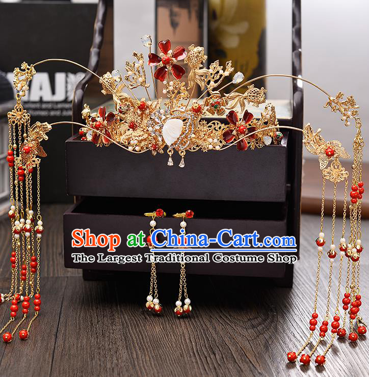 Chinese Ancient Hair Accessories Wedding Tassel Hairpins Traditional Phoenix Coronet for Women