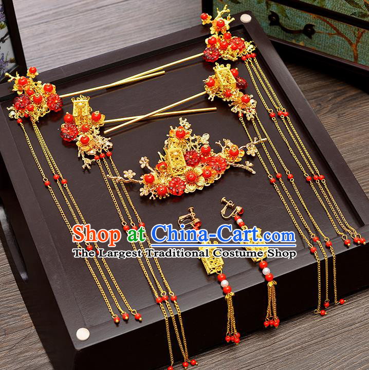 Chinese Ancient Palace Hair Accessories Wedding Tassel Hairpins Traditional Xiuhe Suit Hair Clips for Women
