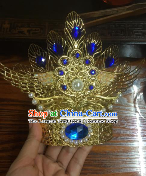 Chinese Ancient Swordsman Hair Accessories Traditional Prince Blue Crystal Hair Crown for Men