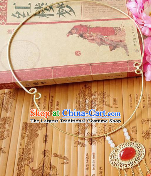Chinese Ancient Princess Jewelry Accessories Traditional Hanfu Agate Longevity Lock Necklace for Women
