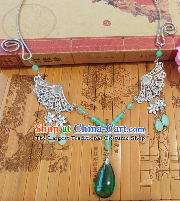 Chinese Ancient Bride Hanfu Accessories Traditional Palace Green Crystal Necklace for Women