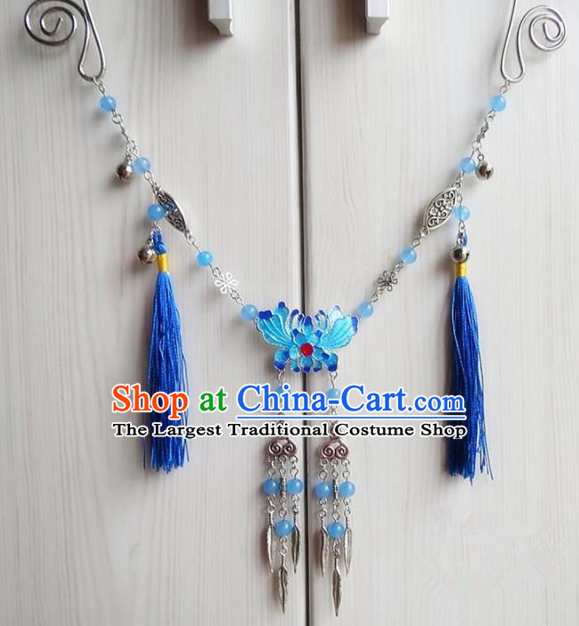 Chinese Ancient Bride Hanfu Accessories Traditional Palace Blueing Lotus Necklace for Women