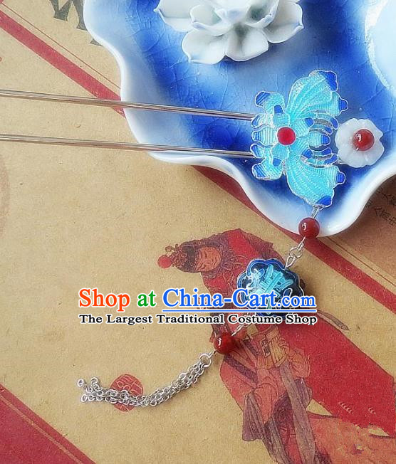 Chinese Ancient Wedding Hair Accessories Traditional Hanfu Blueing Lotus Hairpins for Women