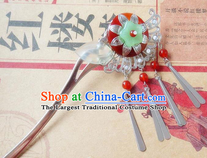 Chinese Ancient Princess Hair Accessories Traditional Hanfu Red Agate Tassel Hairpins for Women