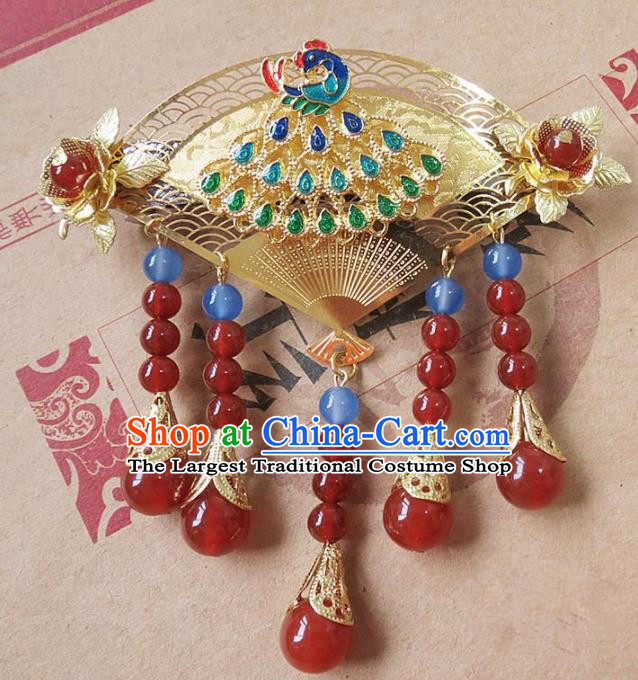 Chinese Ancient Princess Hair Accessories Traditional Hanfu Blueing Peacock Hair Claw Hairpins for Women