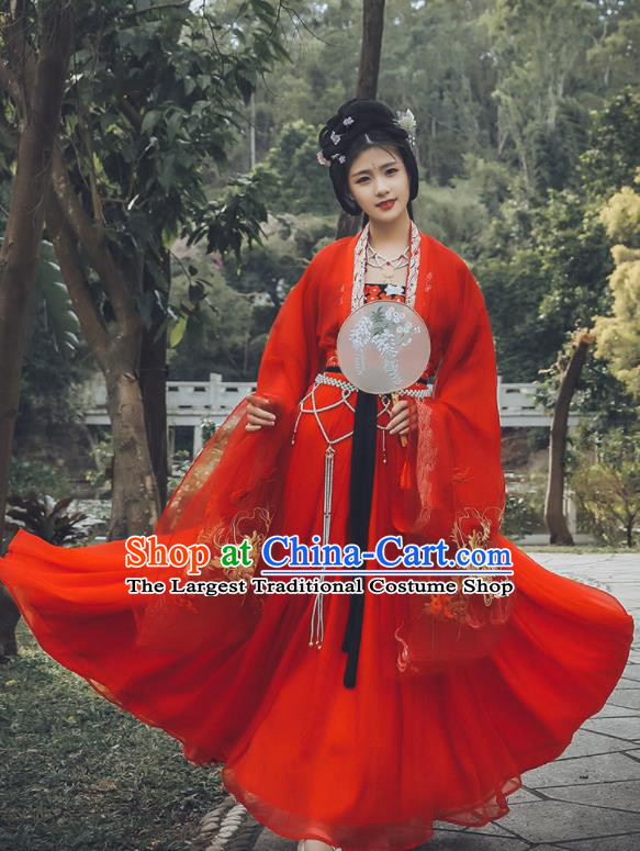 Traditional Chinese Tang Dynasty Court Princess Replica Costumes Ancient Drama Peri Red Hanfu Dress for Women