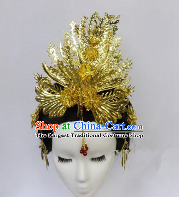 Chinese Ancient Queen Golden Phoenix Coronet Palace Hairpins Hair Accessories Traditional Hair Comb for Women