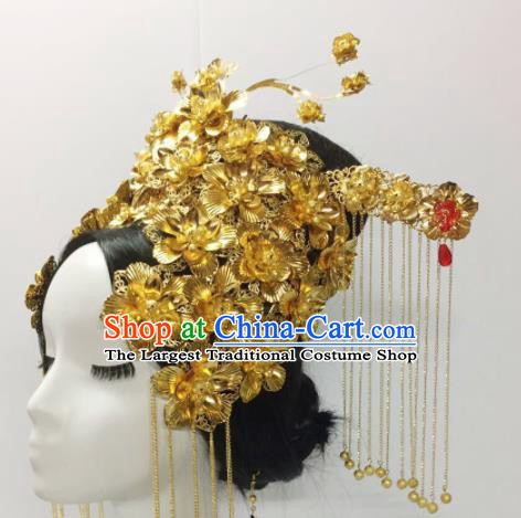 Chinese Ancient Hair Accessories Golden Phoenix Coronet Traditional Palace Hairpins for Women