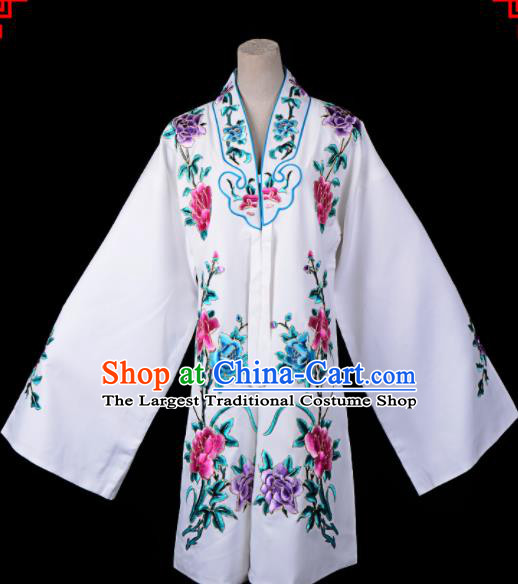 Professional Chinese Traditional Beijing Opera Princess Costume Embroidered White Dress for Adults