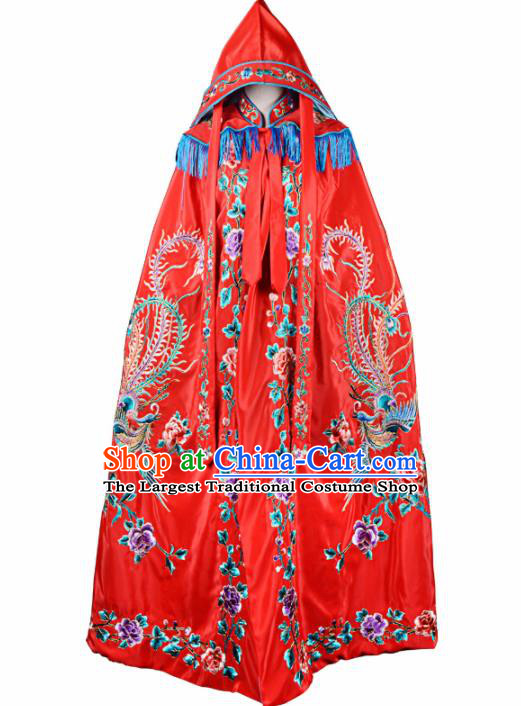 Professional Chinese Traditional Beijing Opera Swordswomen Costume Embroidered Red Cloak for Adults