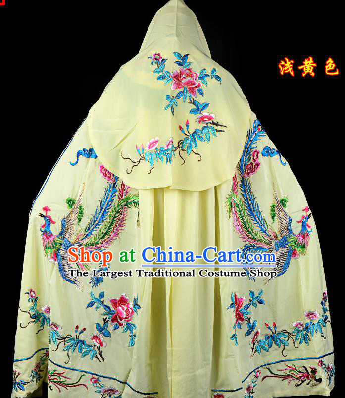 Professional Chinese Traditional Beijing Opera Swordswomen Costume Embroidered Yellow Cloak for Adults