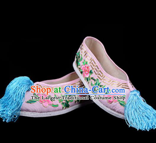 Professional Chinese Beijing Opera Diva Shoes Ancient Traditional Pink Embroidered Shoes for Women