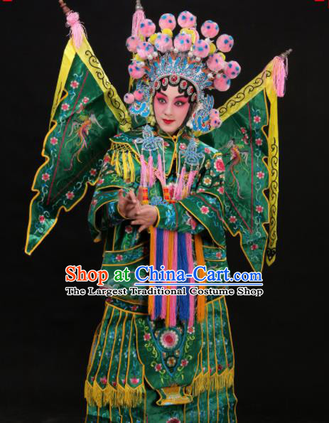 Professional Chinese Traditional Beijing Opera Costume Female General Embroidered Green Clothing for Adults