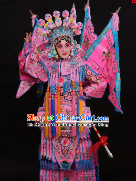 Professional Chinese Traditional Beijing Opera Costume Female General Embroidered Pink Clothing for Adults