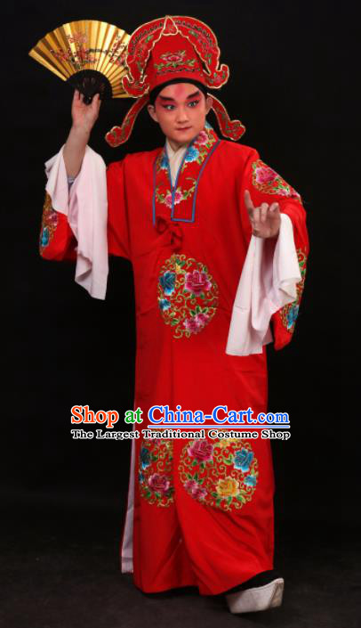 Professional Chinese Beijing Opera Niche Costume Traditional Peking Opera Red Robe and Hat for Adults