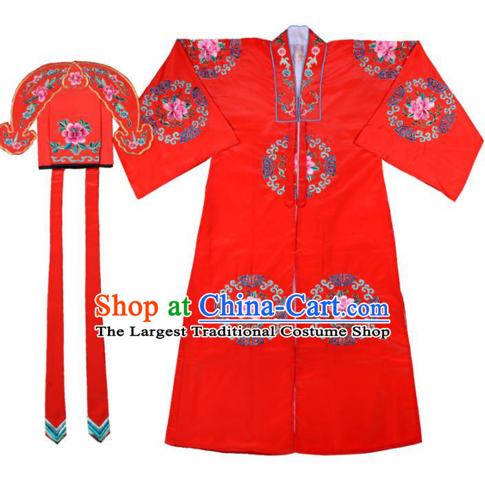 Professional Chinese Beijing Opera Niche Costume Traditional Peking Opera Red Robe and Hat for Adults