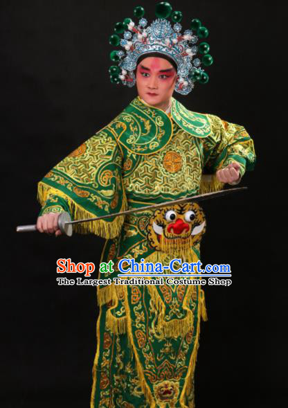 Professional Chinese Beijing Opera Takefu Costume Traditional Peking Opera Warrior Green Clothing for Adults