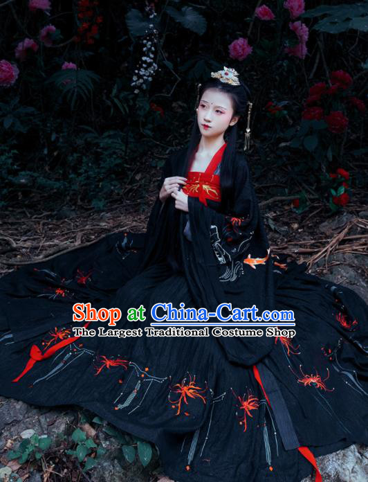 Chinese Traditional Tang Dynasty Replica Costume Ancient Palace Princess Black Dress for Women