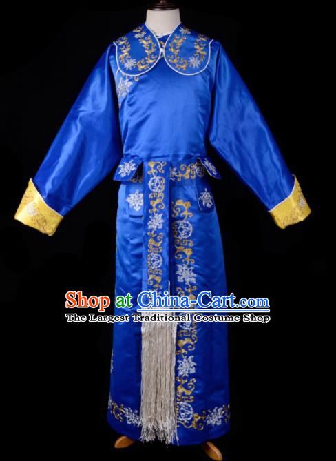 Professional Chinese Beijing Opera Takefu Costume Traditional Ancient Swordsman Embroidered Blue Clothing for Adults