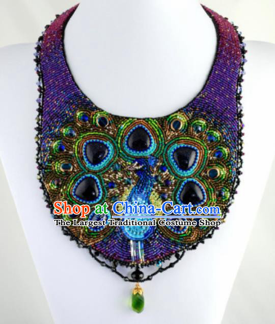 Traditional Egyptian Jewelry Accessories Ancient Egypt Purple Beads Peacock Necklace for Women