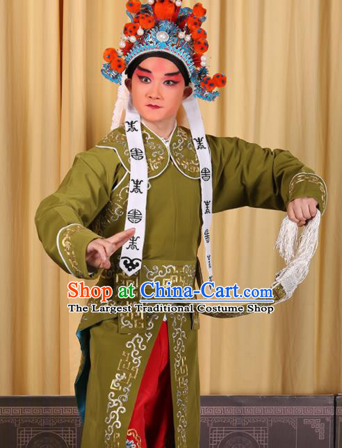 Professional Chinese Beijing Opera Takefu Costume Ancient Imperial Bodyguard Green Clothing for Adults