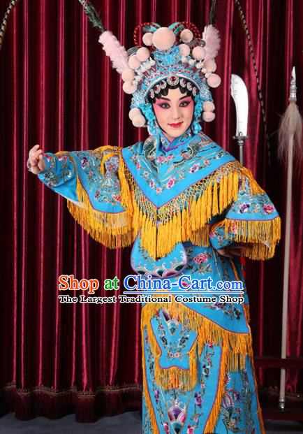 Professional Chinese Traditional Beijing Opera Magic Warriors Blue Costume for Adults