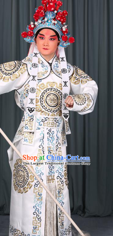 Professional Chinese Beijing Opera Takefu Costume Ancient Swordsman White Clothing for Adults