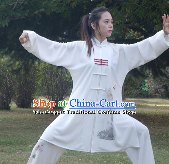 Top Group Kung Fu Costume Martial Arts Gongfu Training Uniform Painting Lotus Tai Ji Clothing for Women