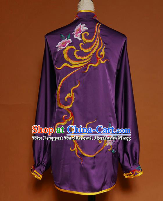 Top Group Kung Fu Costume Martial Arts Gongfu Training Uniform Embroidered Purple Tai Ji Clothing for Women